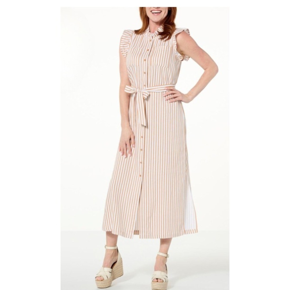 G by Giuliana Black Label Sugar-Washed Linen Shirt Dress Belted 2X‎ Petite NWT